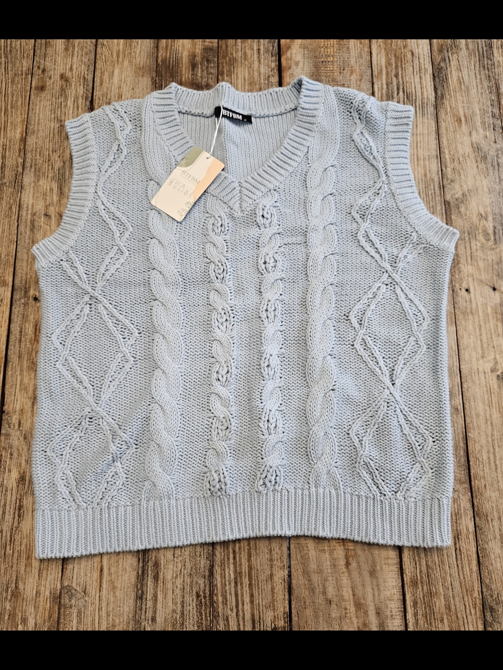 Source Unknown Light Blue Cable Knit Sleeveless Sweater Vest